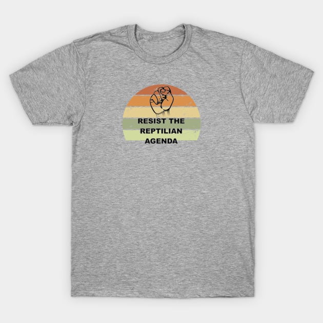 Distressed Resist The Reptilian Agenda Retro Sunset Drawing T-Shirt by Braznyc